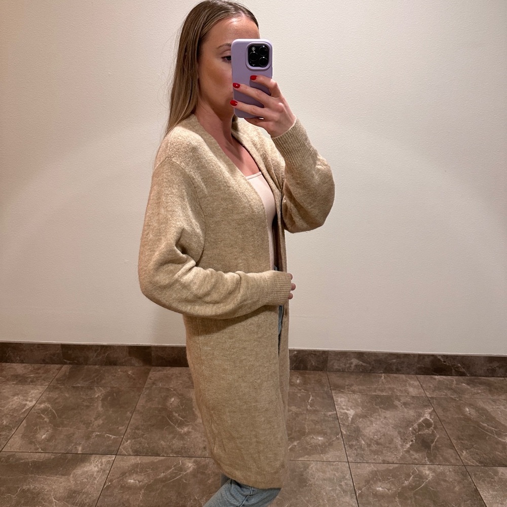 Beige Fuzzy Long Cardigan